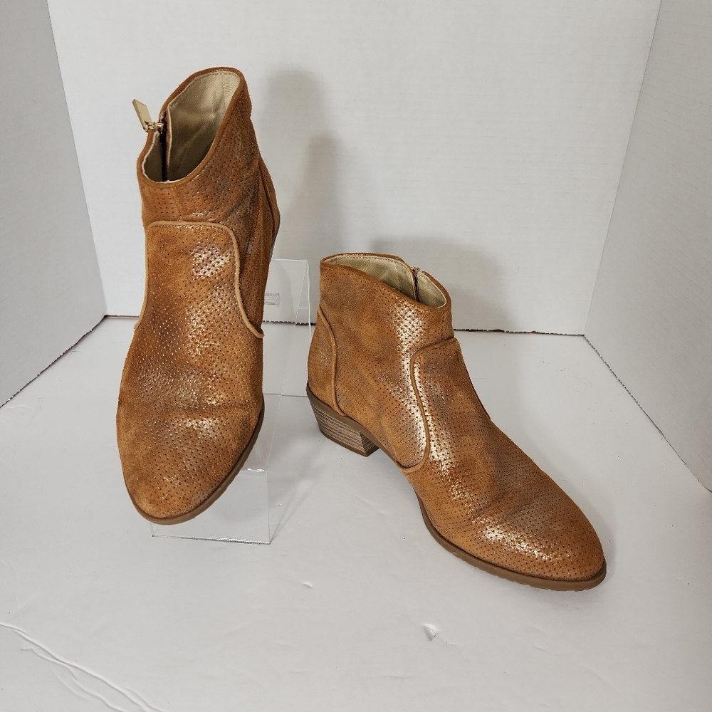 INC International Concepts Carsone metallic leather ankle booties brown sz 7